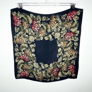 VTG Echo Silk Scarf Grapevine Grapes Navy Blue Square 30”x30”